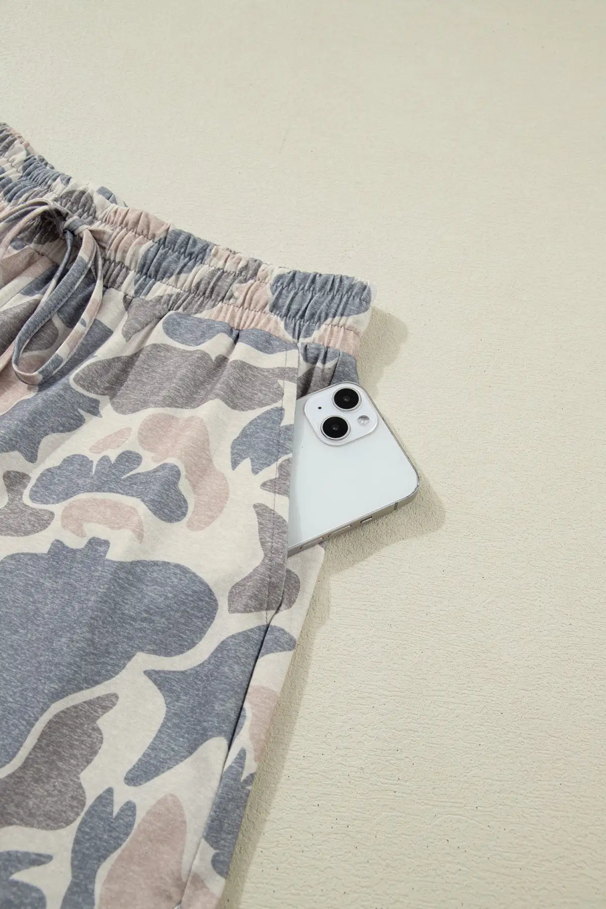 Drawstring Camouflage Two-Piece Tee and Shorts Set