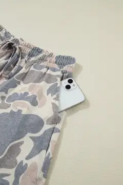 Drawstring Camouflage Two-Piece Tee and Shorts Set