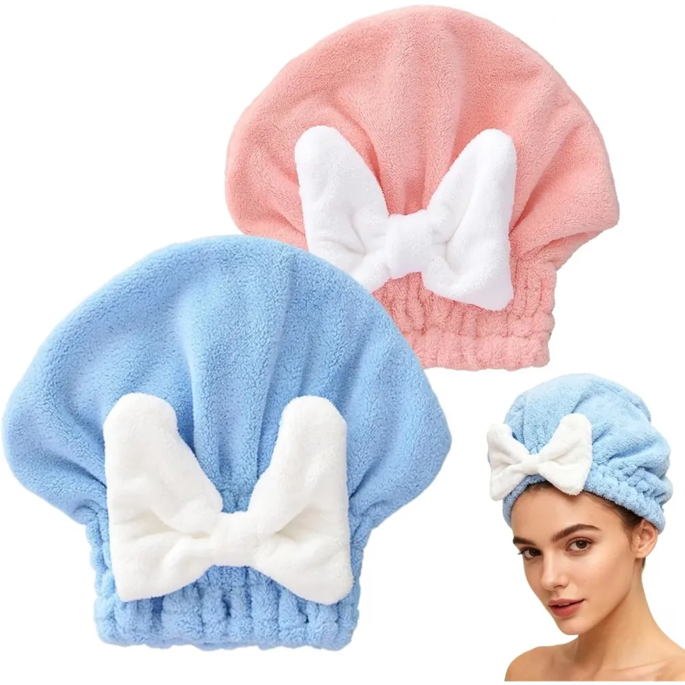 2 Pcs Bow Decor Hair Drying Towel