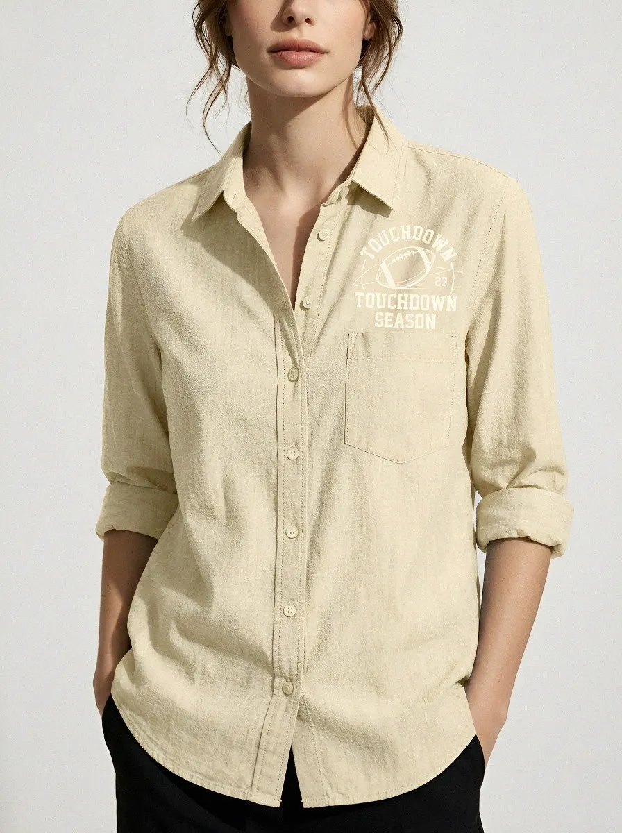 Women's Football Lover Touchdown Season Printed Chambray Shirt