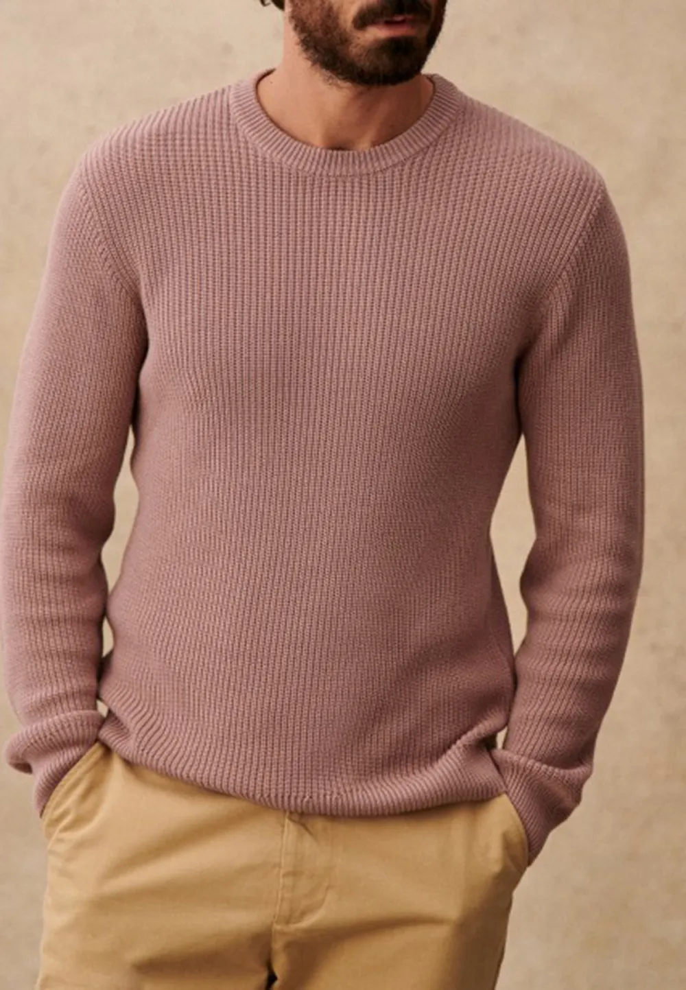 Vintage Pink Ribbed Knit Crew Neck Sweater