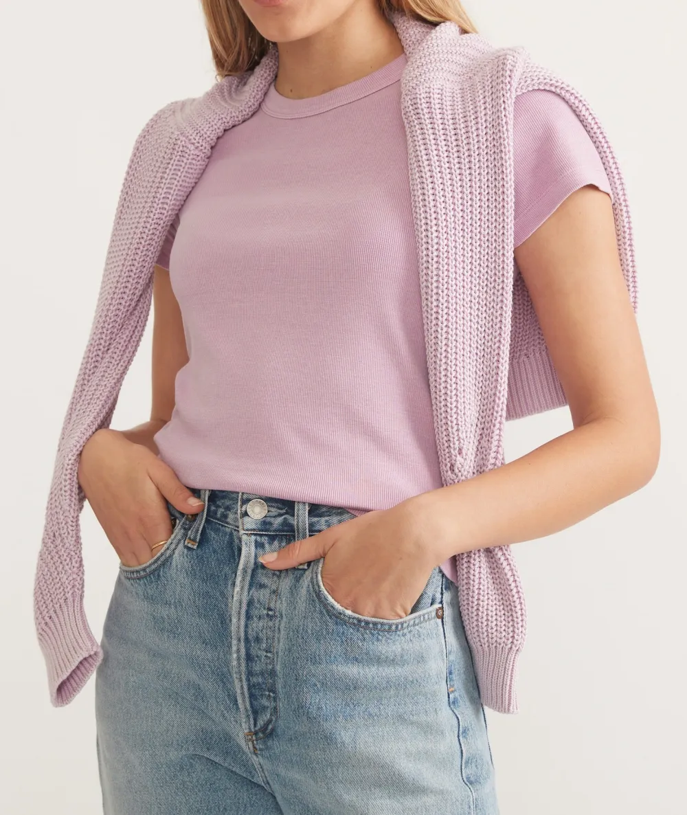 Soft Pink Ribbed Knit Tee