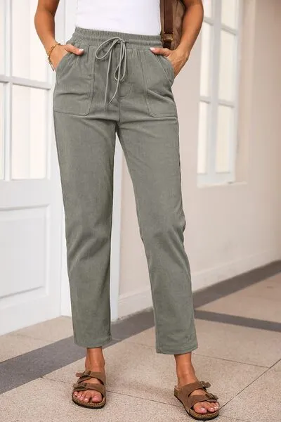 Drawstring Straight Pants With Pocket