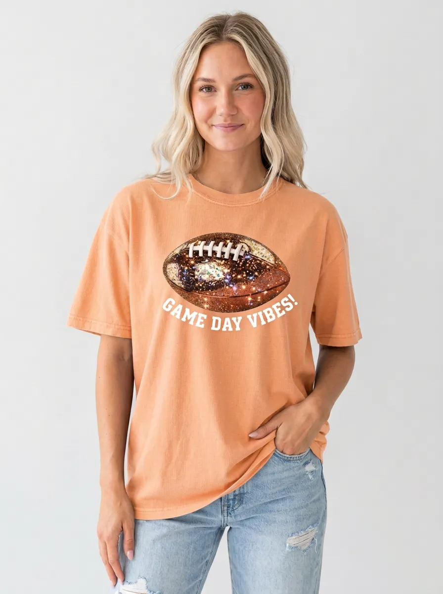 Women's Athletic Inspired Football Ball Sparkle Crew Neck Graphic T-Shirt