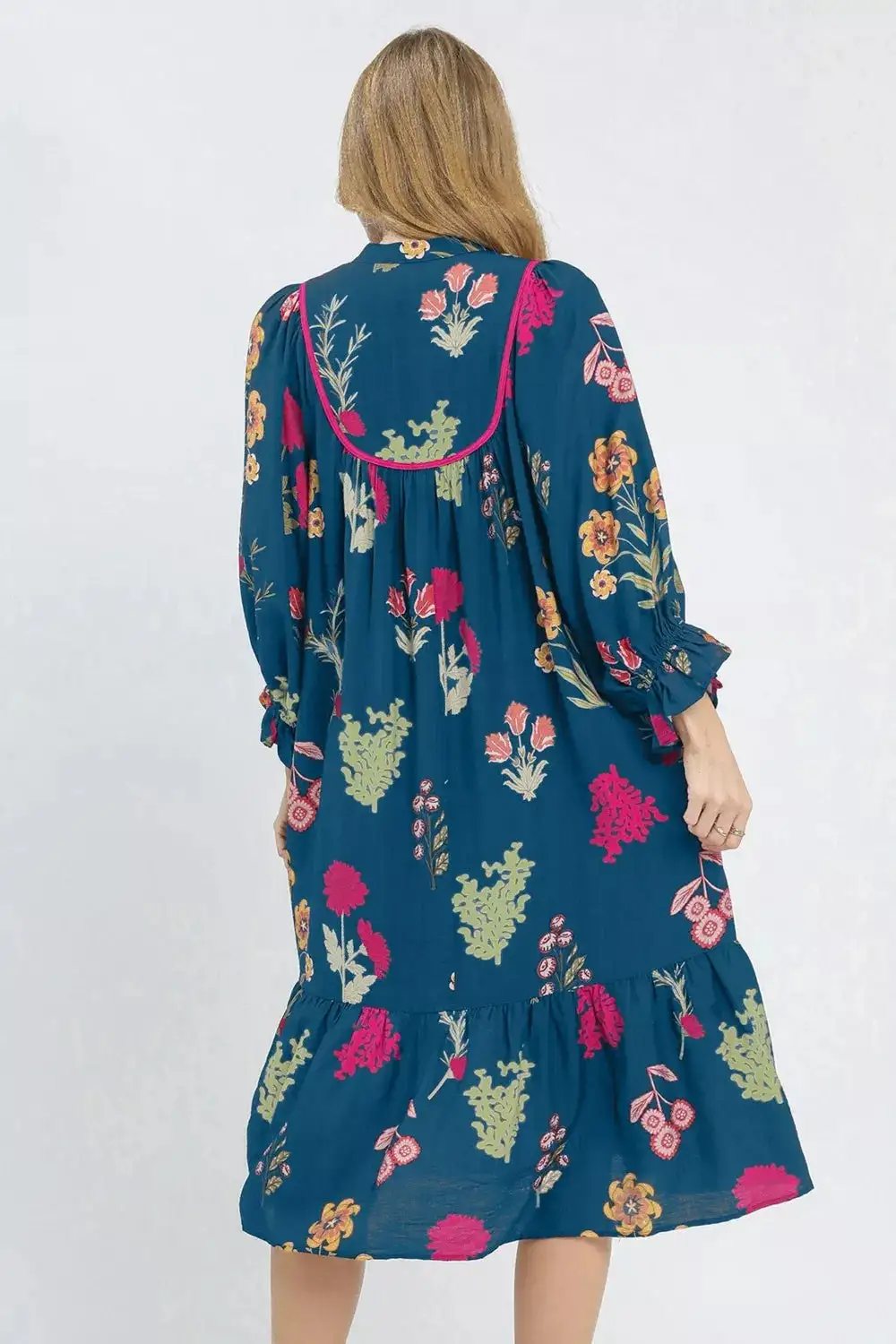 Gathered Neckline Sleeve Casual Midi Dress