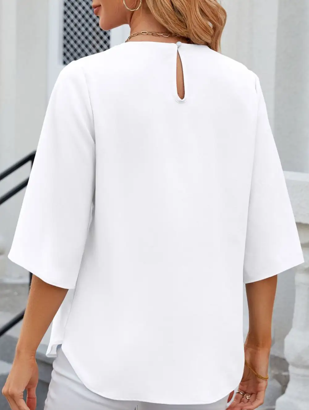 Chiffon Crew Neck Half Sleeve Blouse