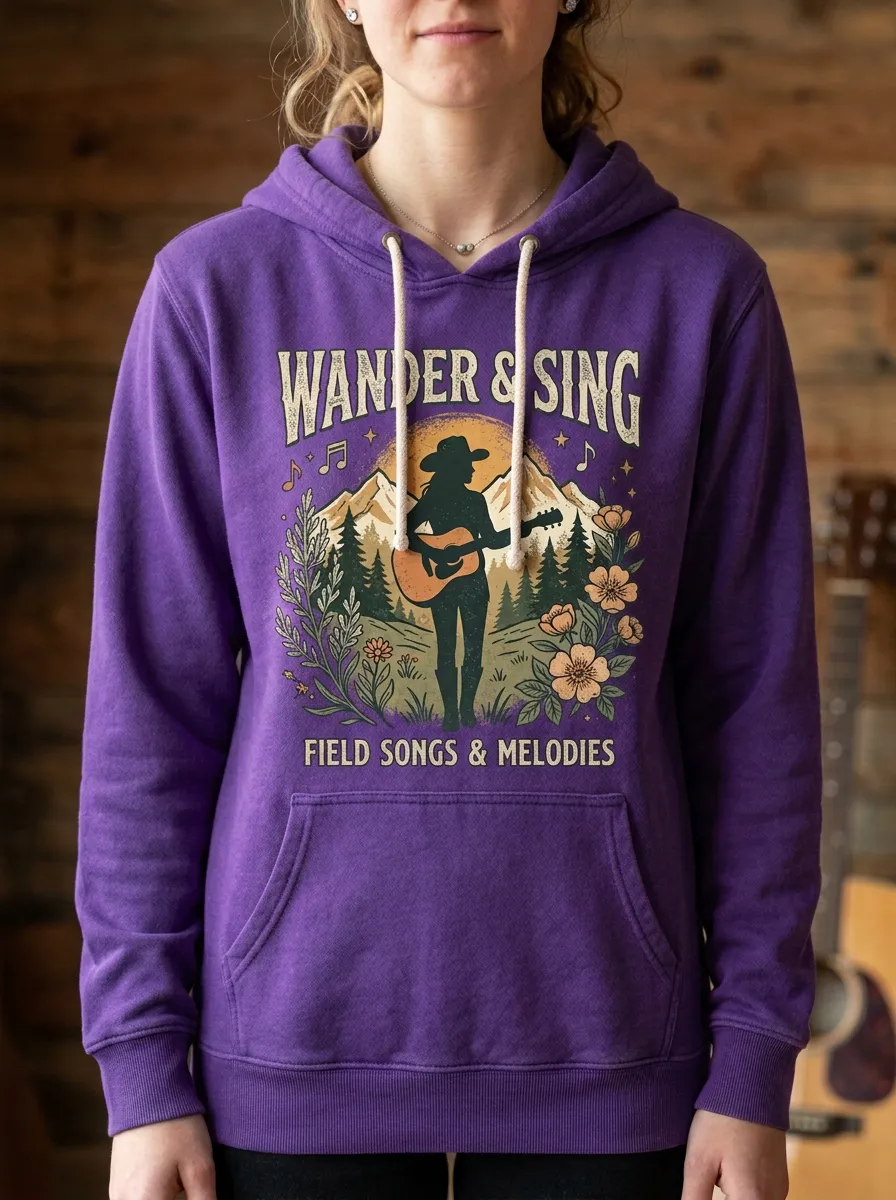 Rustic Guitar Women's Country Music Printed Hoodie