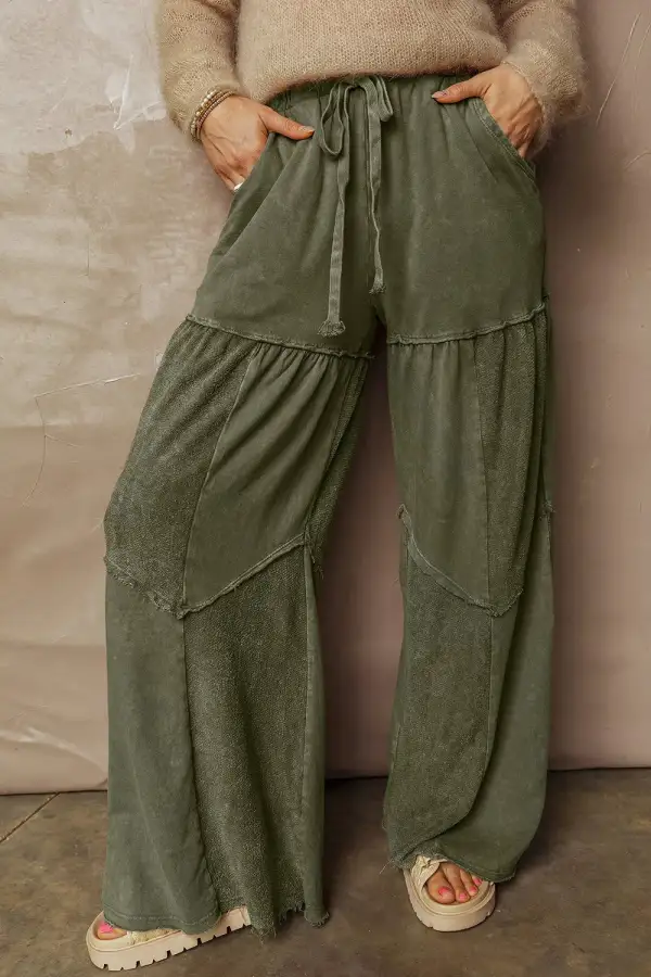 Drawstring Wide Leg Tiered Casual Pants