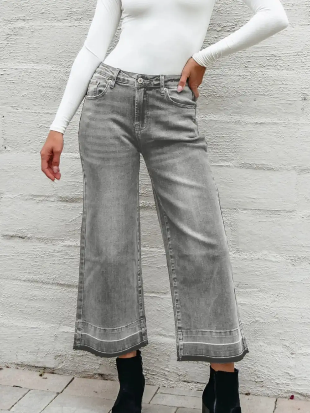 High Waist Wide Leg Washed Jeans