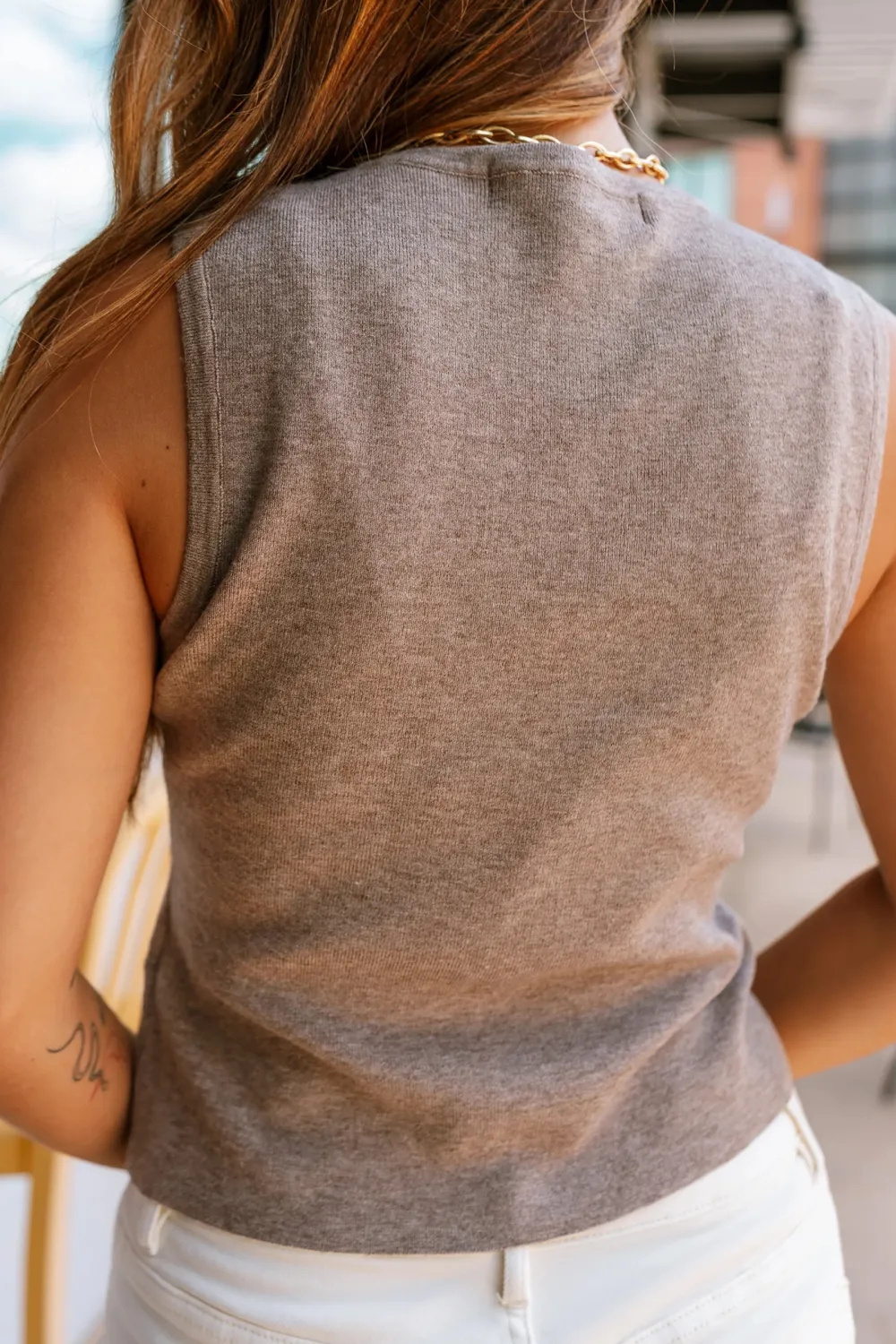 Buttton Plain Round Neck Tank