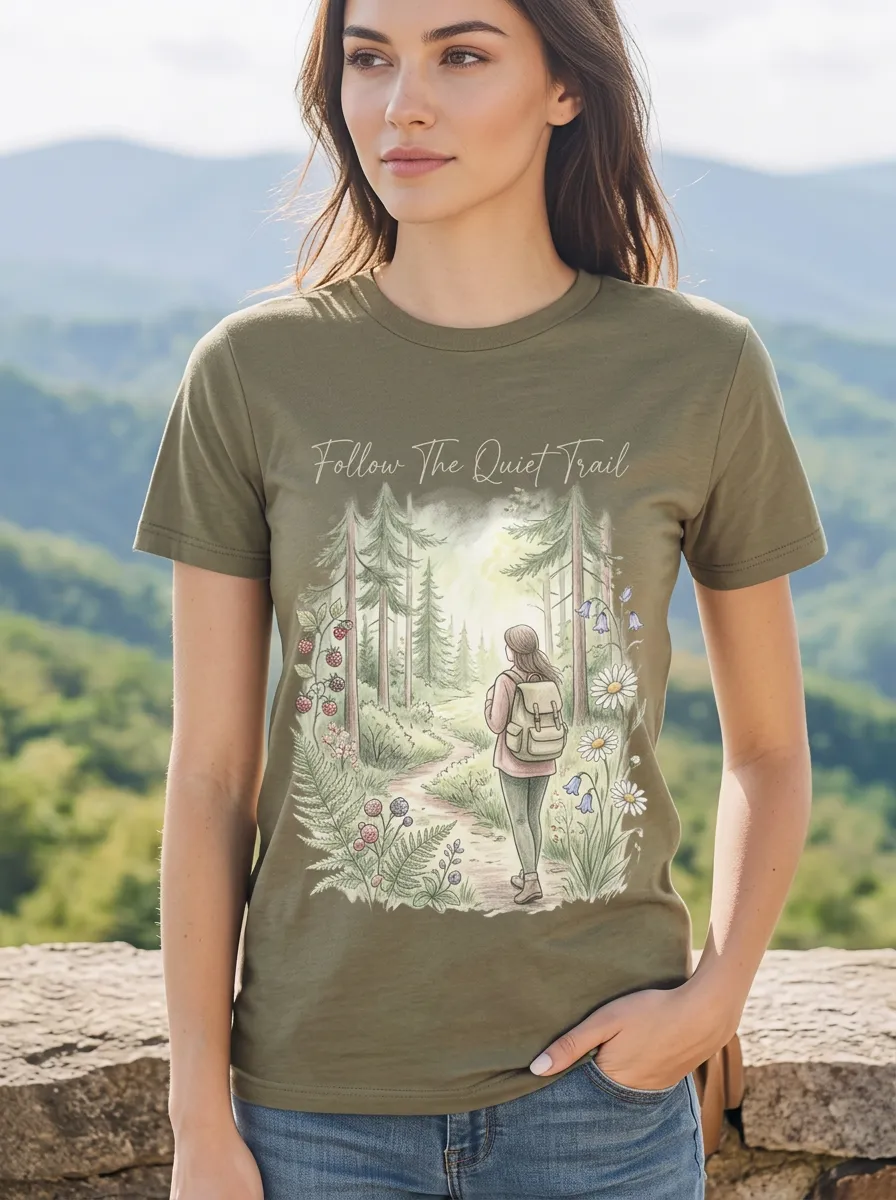 Women's Hiking Lover Forest Trail Girl Printed T-shirt
