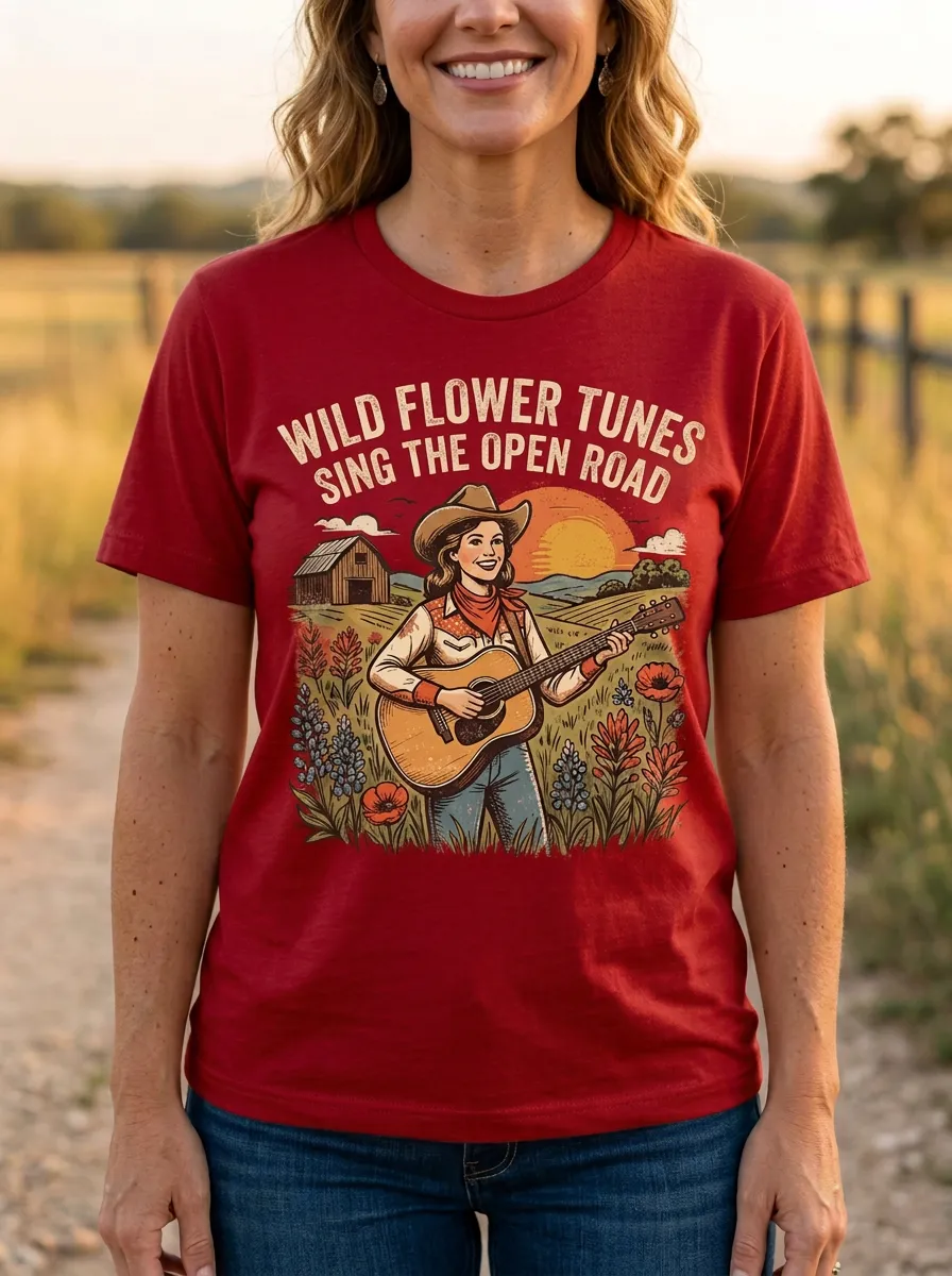 Rustic Guitar Country Music Crewneck T-Shirt