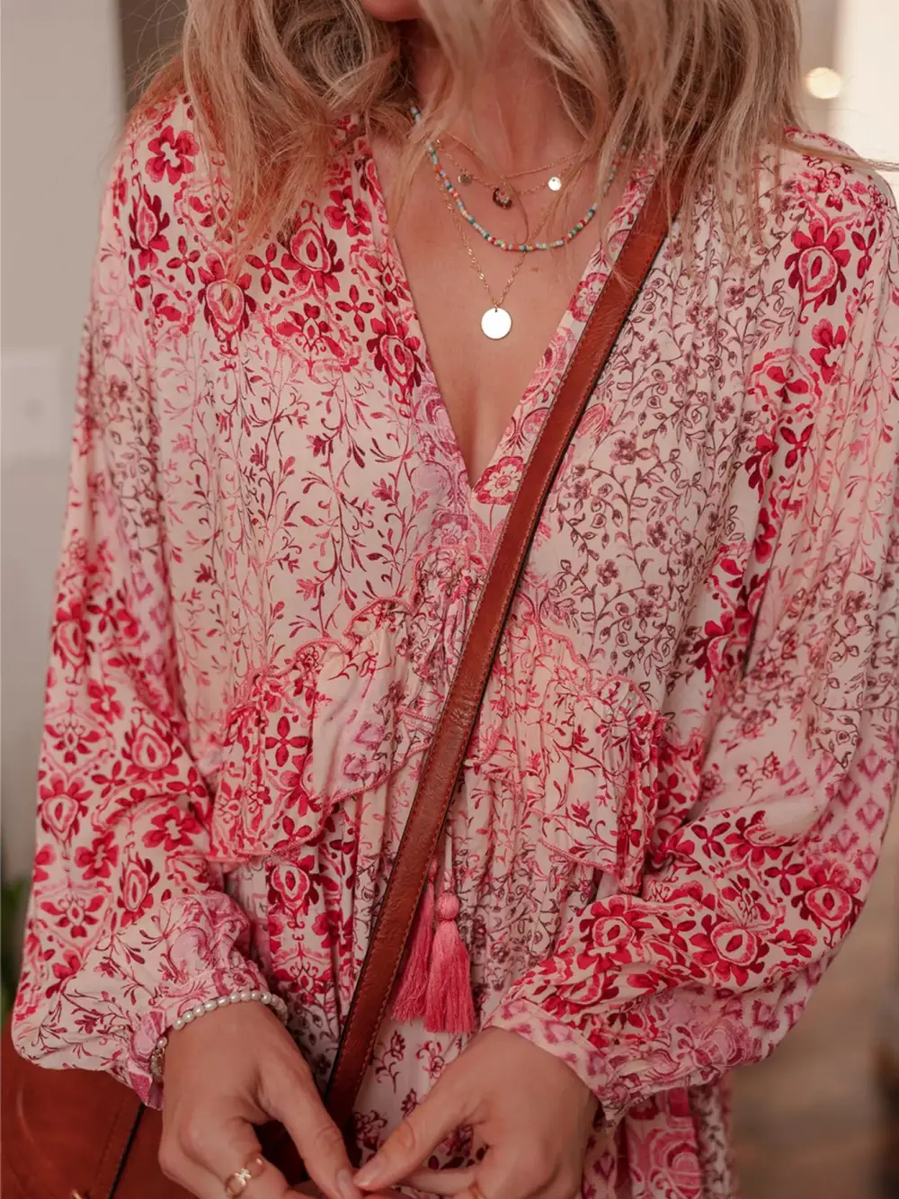 Clean Line Printed Long Sleeve Mini Dress