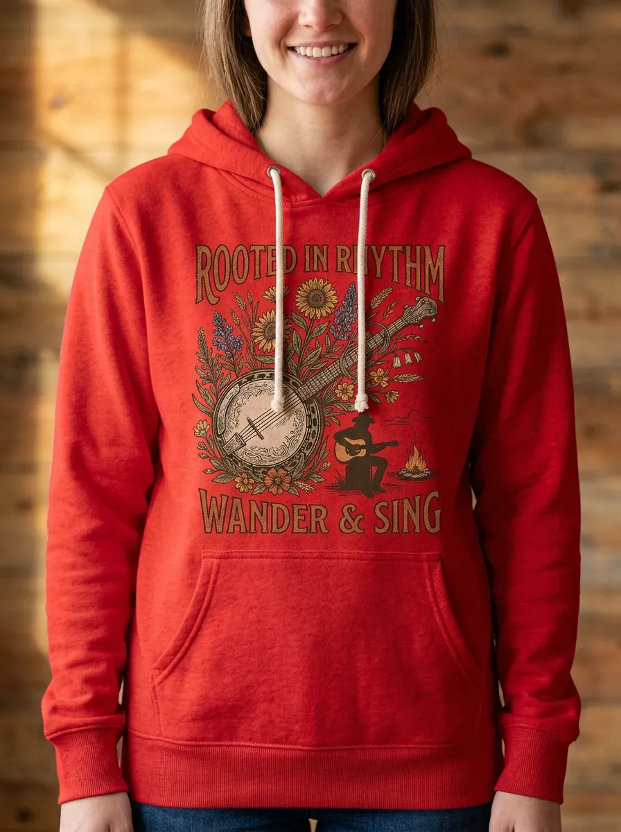 Western Banjo Floral Country Music Graphic Hoodie