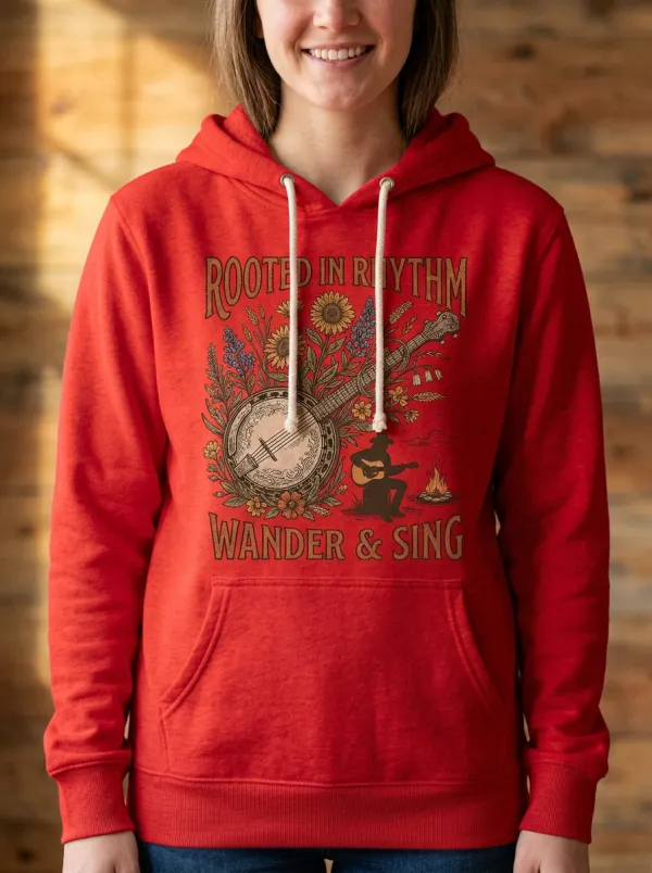 Western Banjo Floral Country Music Graphic Hoodie