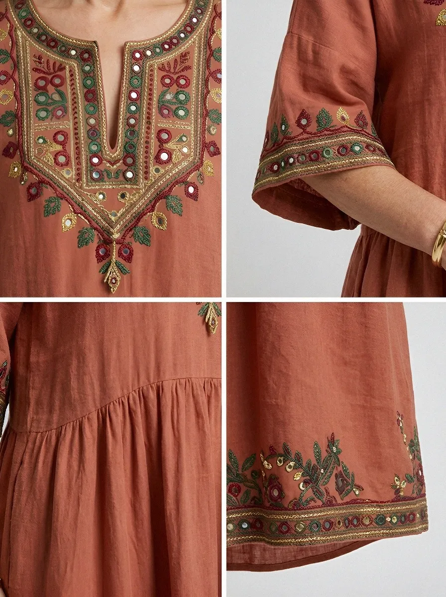 Women's Summer Vacation Boho Floral Embroidered Printed Dress
