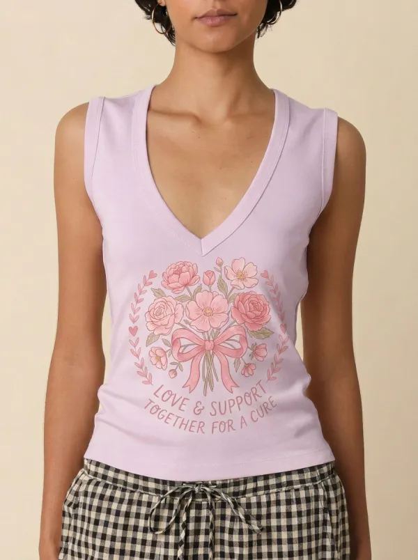 Women's Breast Cancer Awareness Floral Bouquet Printed Tank Top