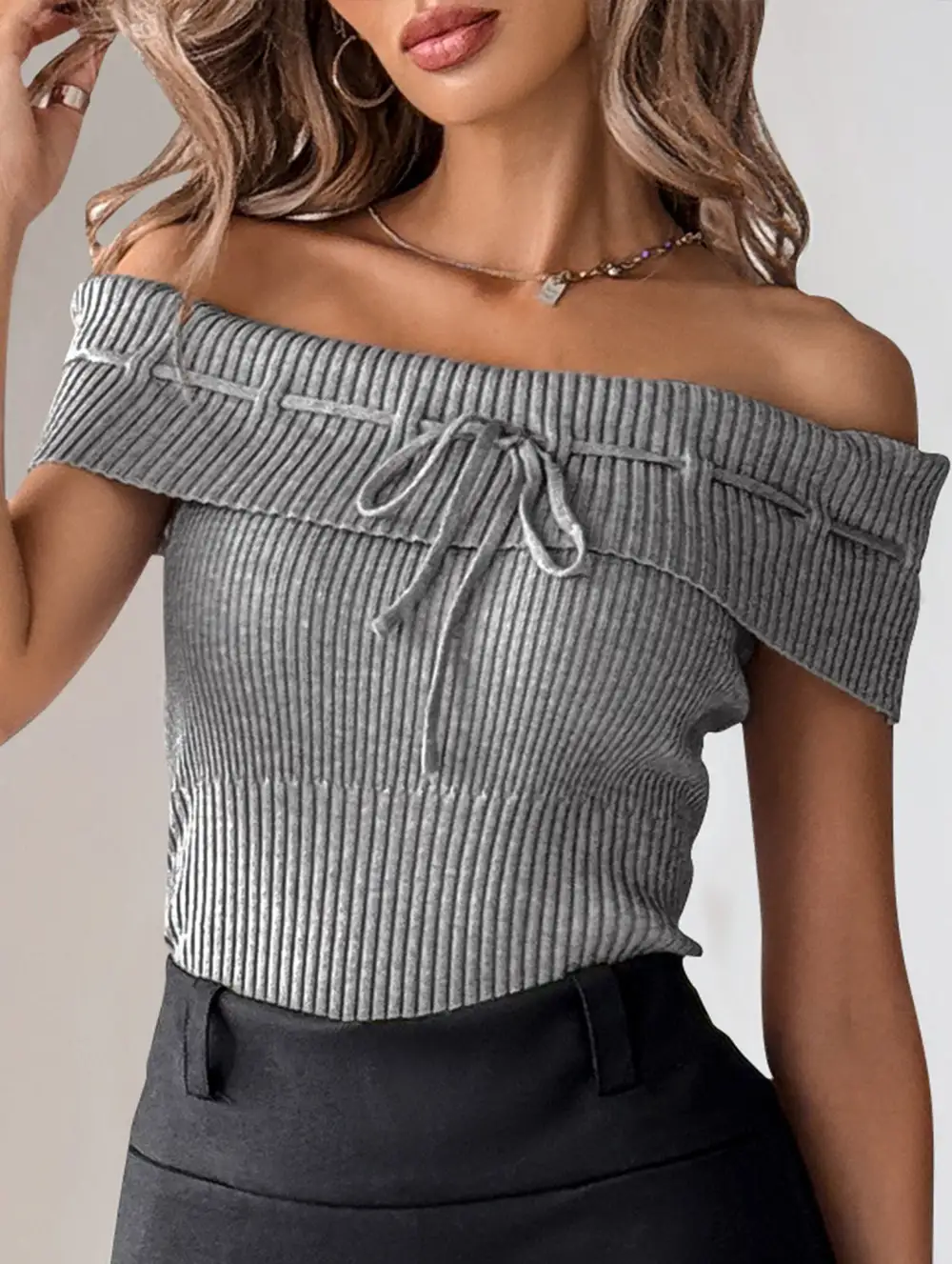 Knit Top with Bow Tie Design Blouse