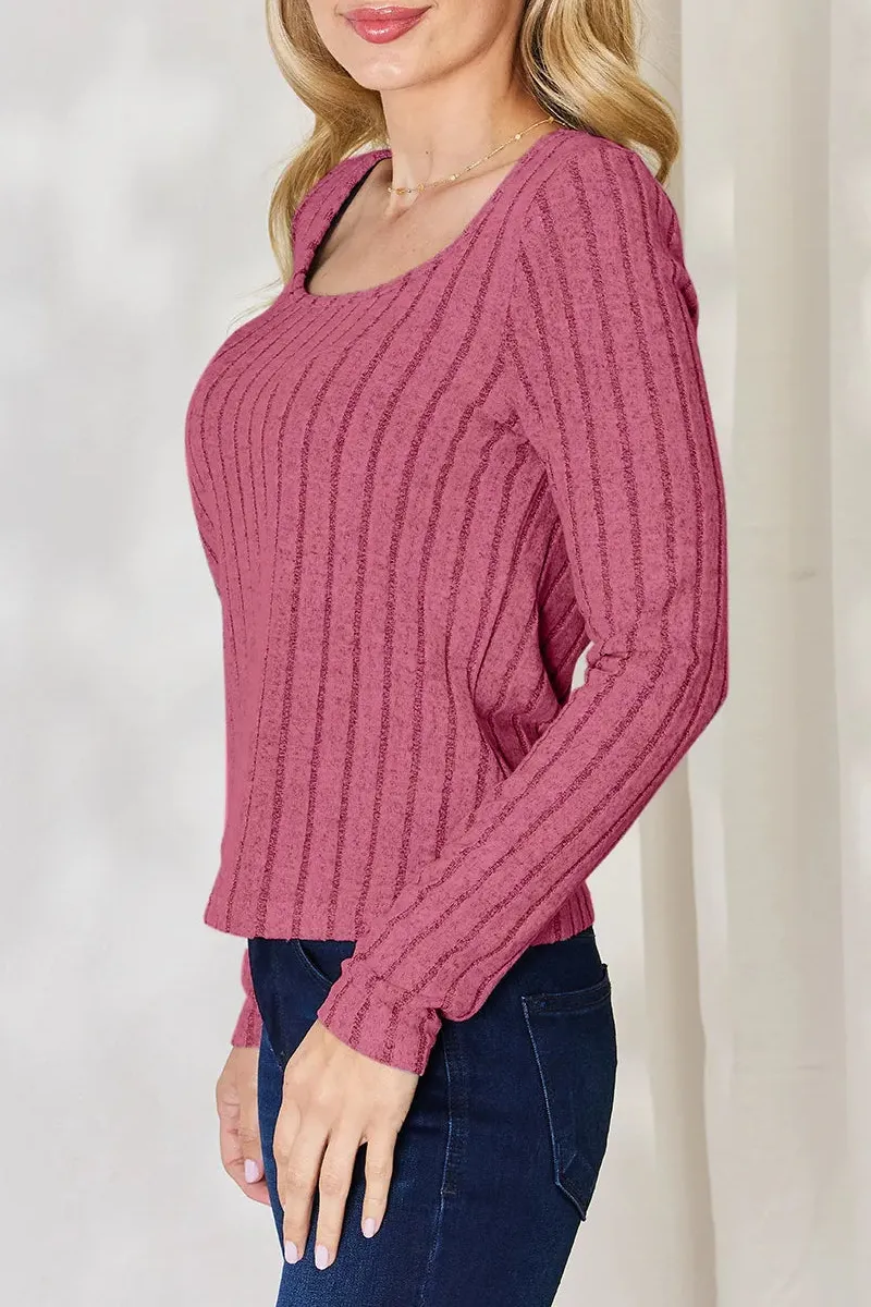 Full Size Ribbed Long Sleeve T-Shirt