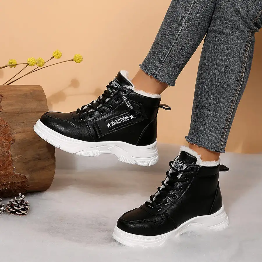 Lace Up Combat Boots with Fleece Line