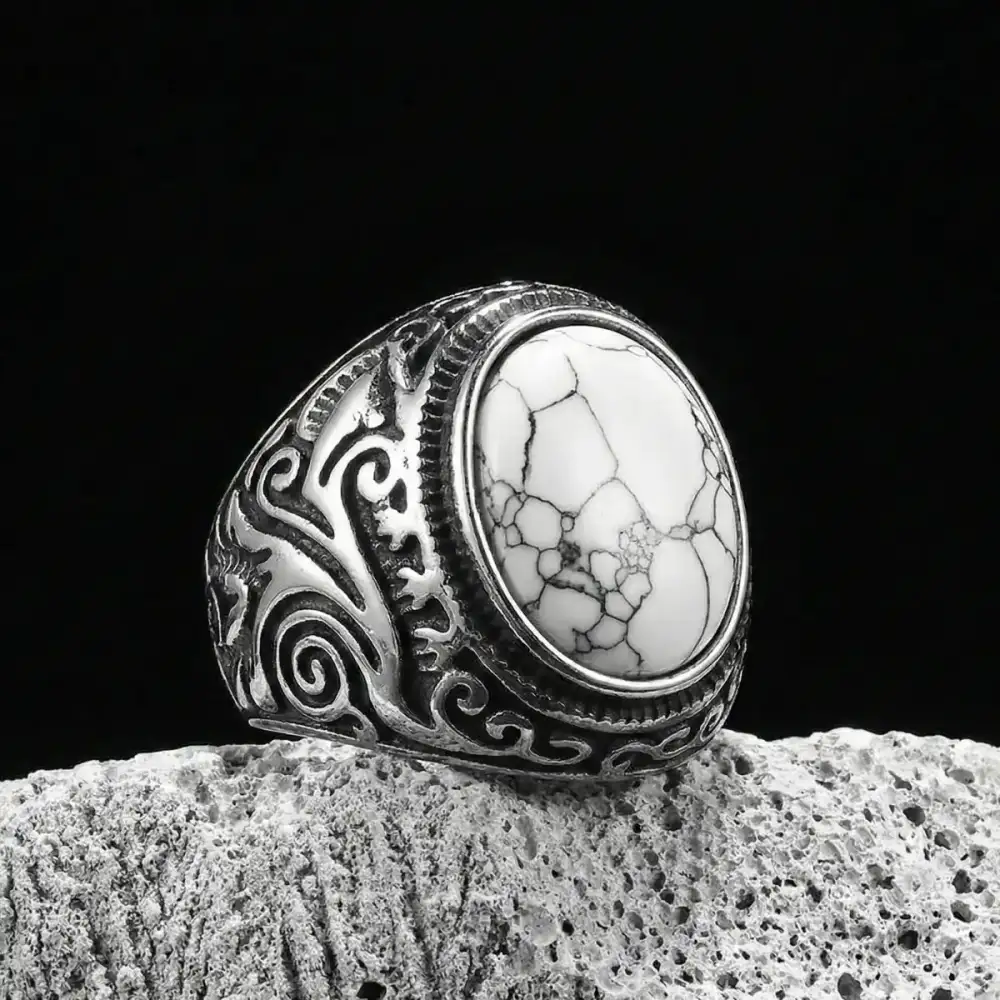 Men's Vintage Scrollwork Howlite Signet Ring