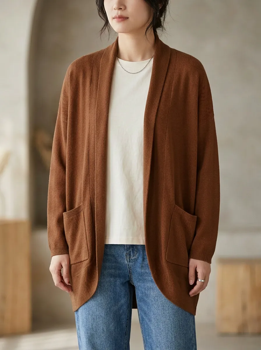 Classic Open-Front Knit Cardigan