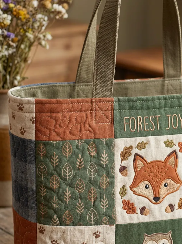 Forest Animal Lover Fox Owl Patchwork Printed Tote Bag