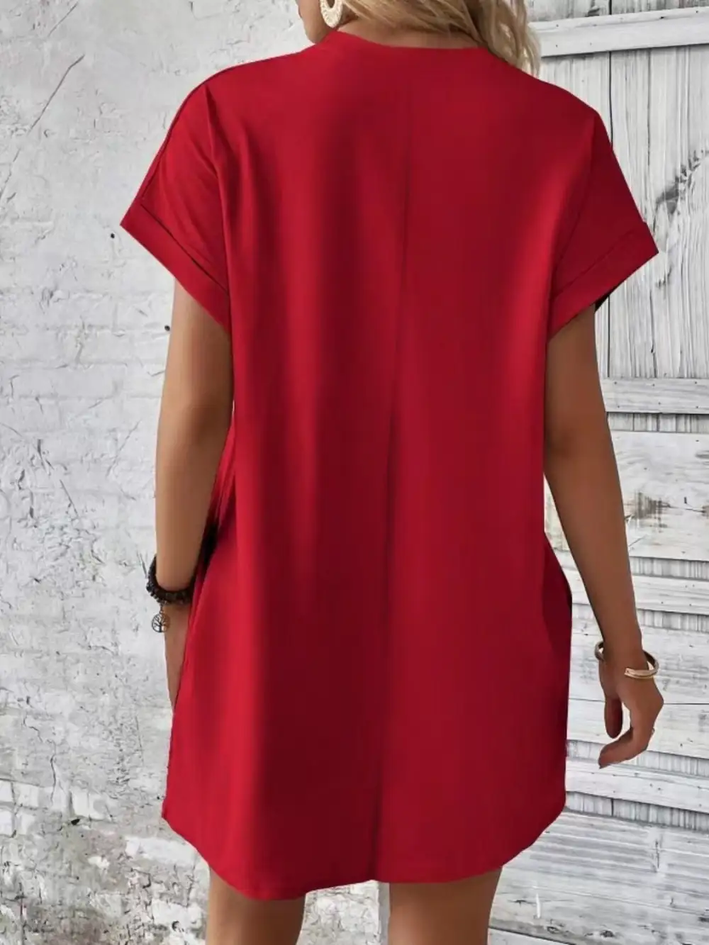 Round-Neck Short-Sleeve Cotton Casual Dress