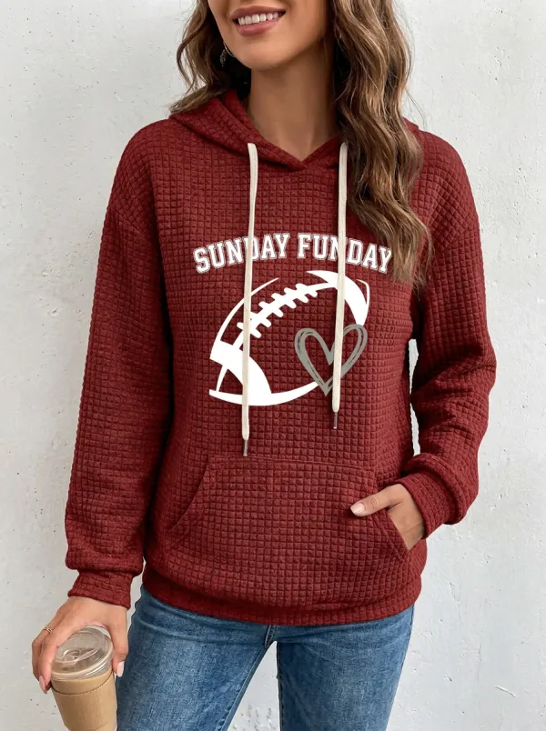 Women's Sunday Funday Football Heart Printed Waffle Hoodie