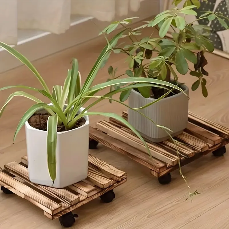 Wooden Plant Caddy with Wheels
