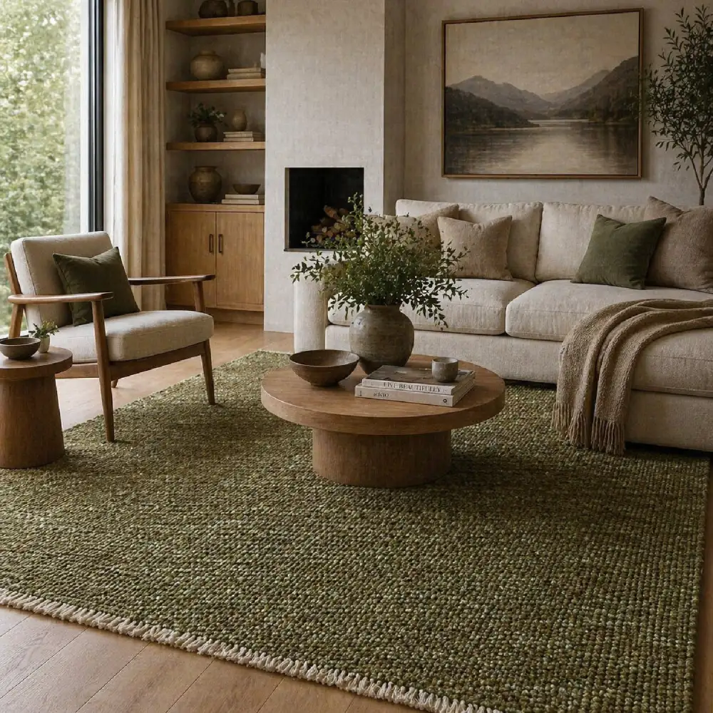 Hand-Knotted Wool Fringed Carpet