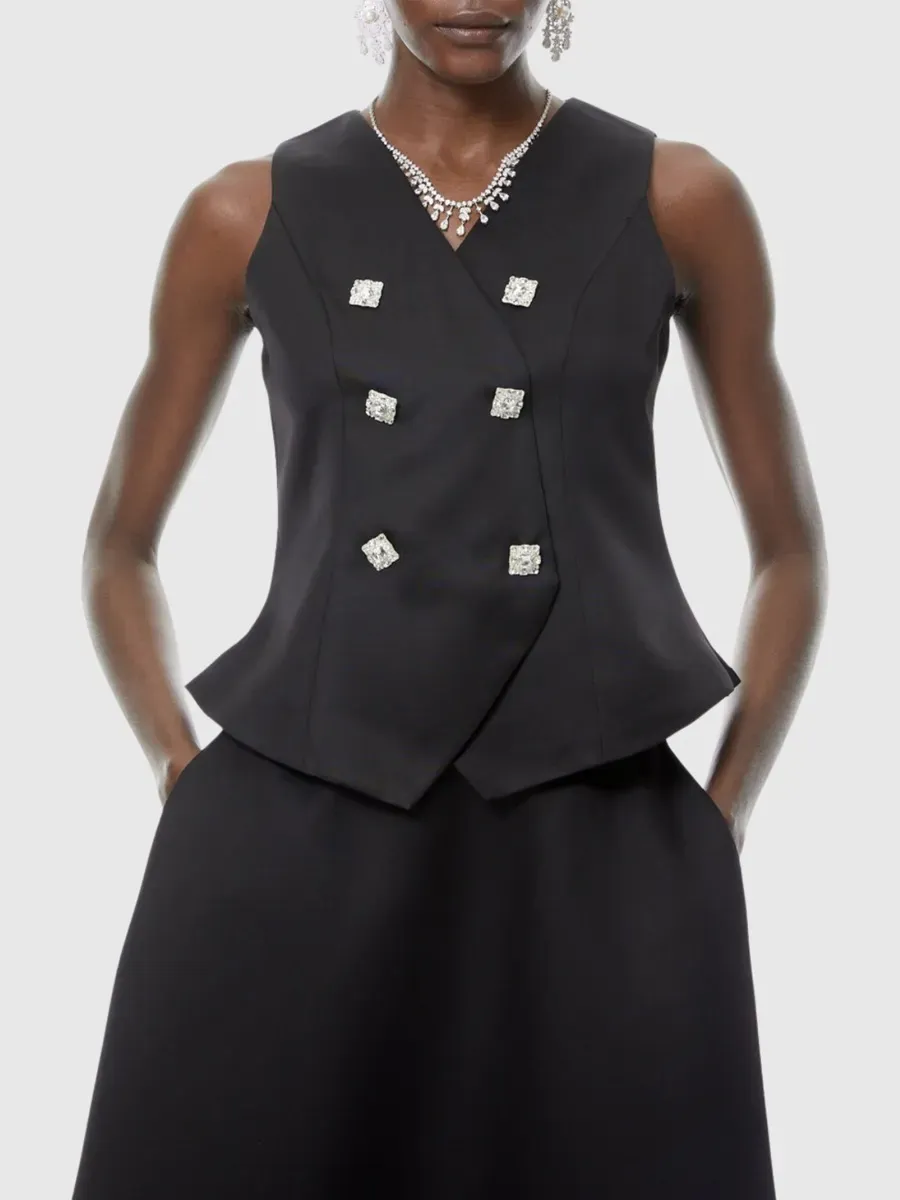 Delphine Crystal Embellished Vest & Midi Skirt Set