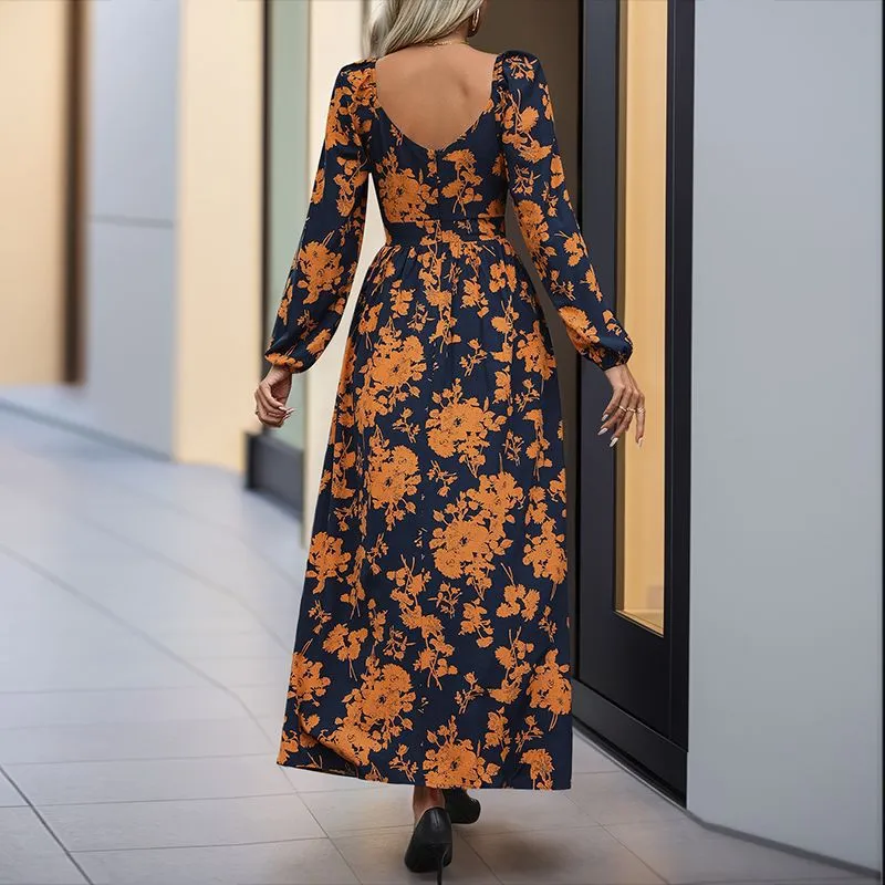 Women's V-Neck Floral Ruffled Bridal Maxi Dress