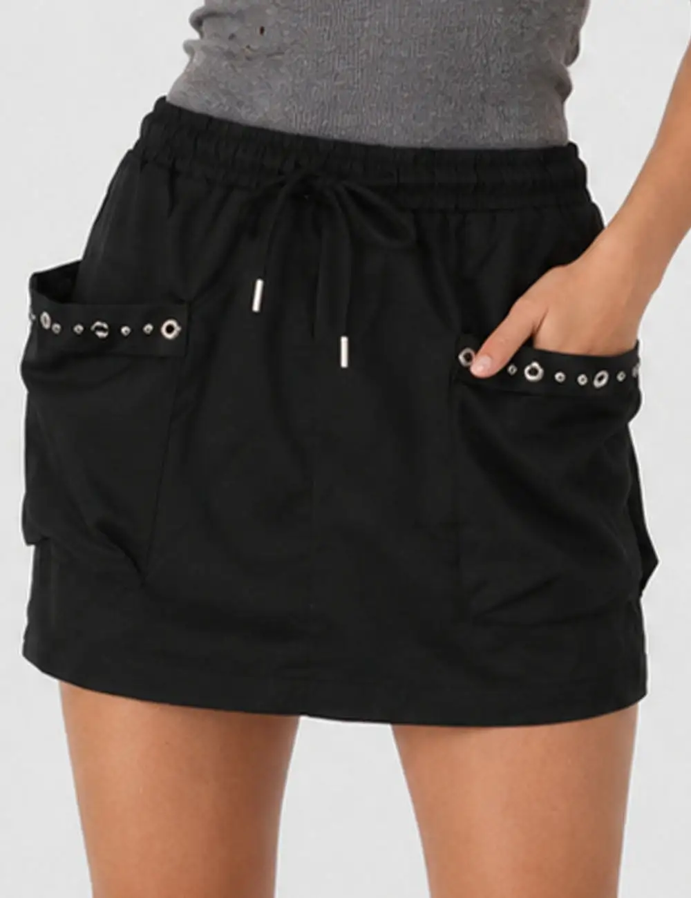 Chic Studded Pocket Drawstring Mini Skorts