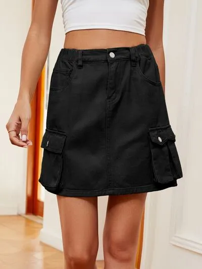 High Waist Denim Woven Skirt