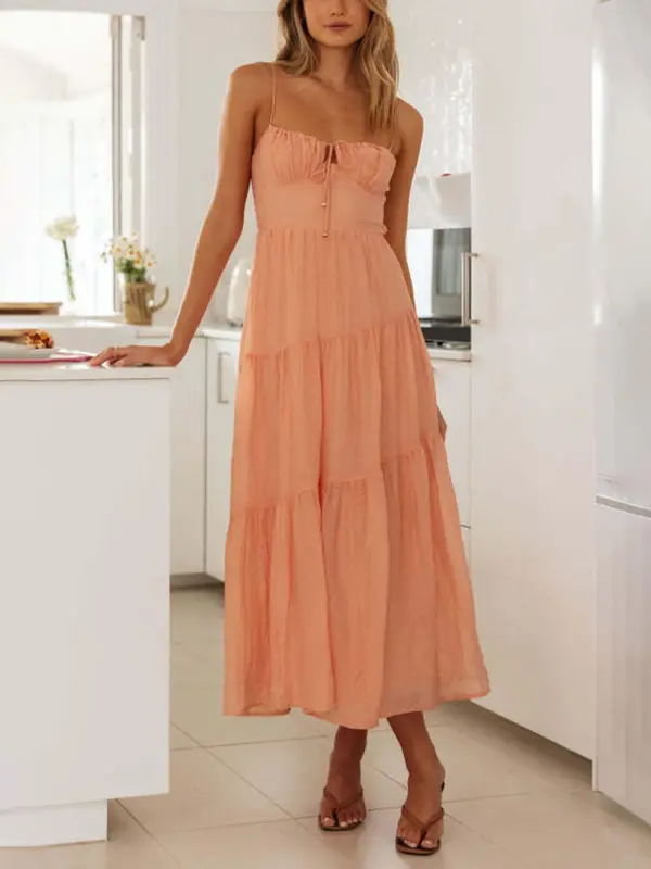 Open Back Lace Up Sleeveless Patchwork Midi Dress