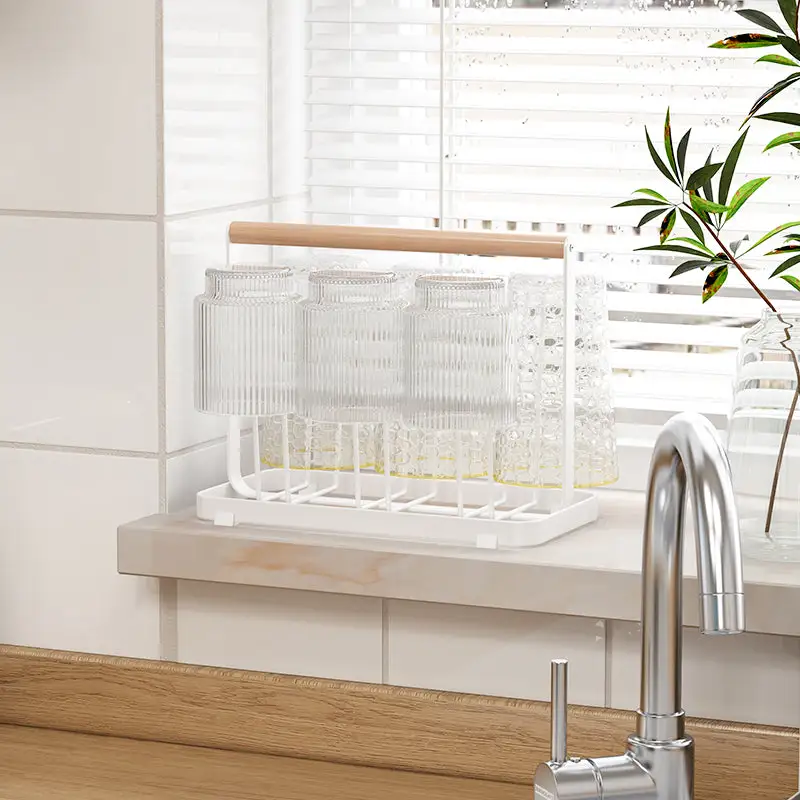 Wooden Handle Glass Holder White