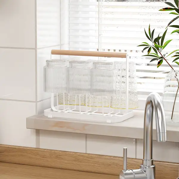 Wooden Handle Glass Holder White