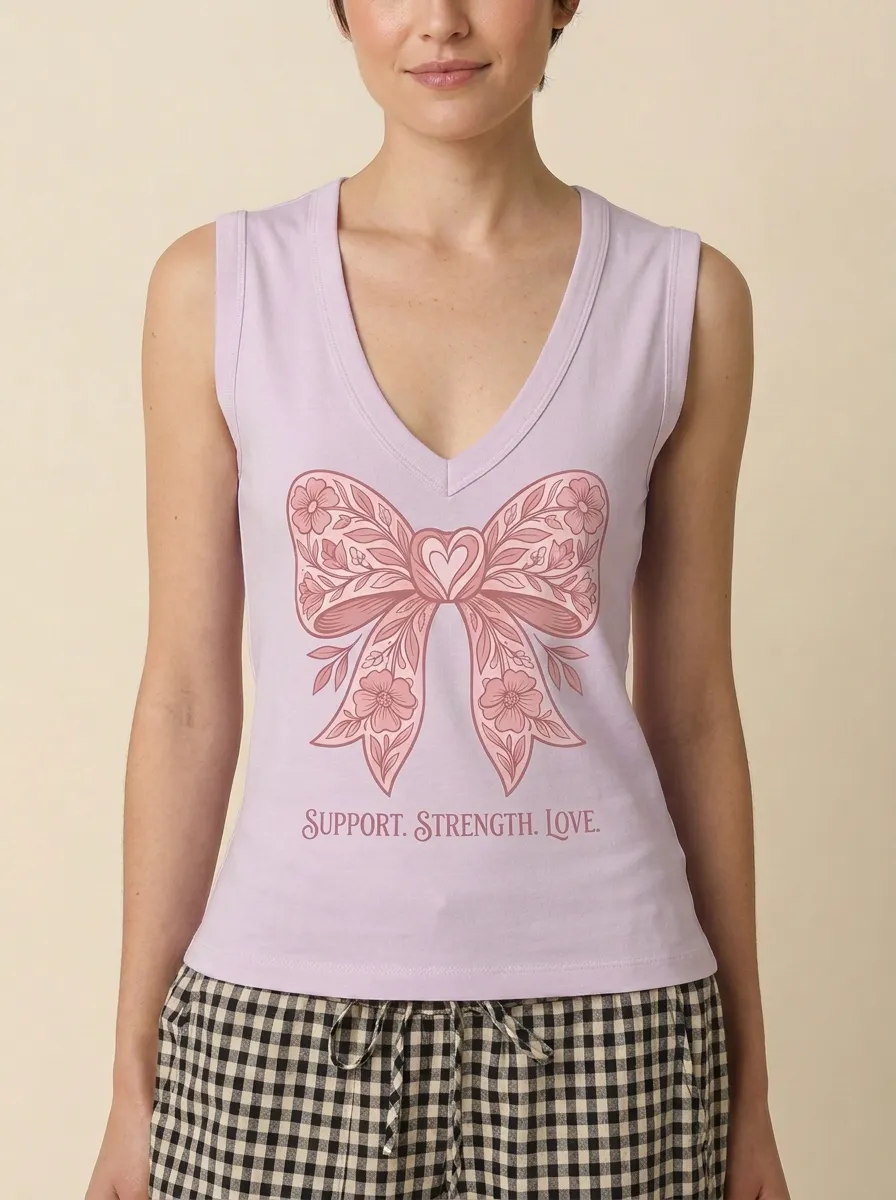 Women's Breast Cancer Awareness Floral Bow Printed Tank Top