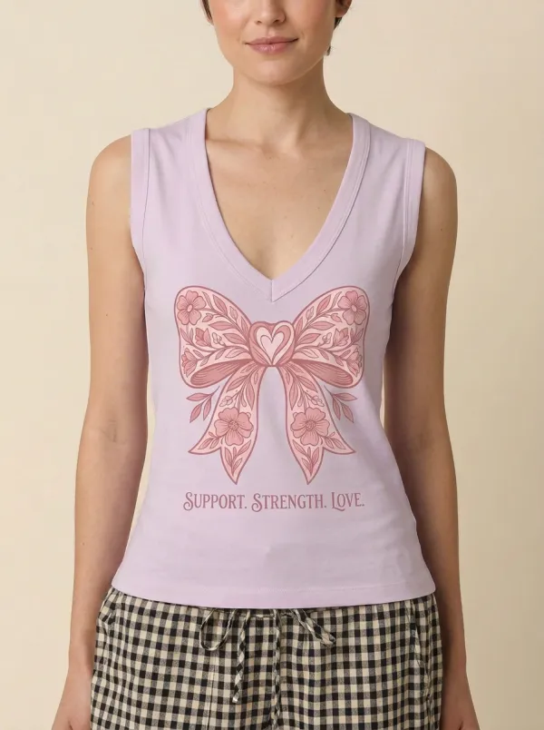 Women's Breast Cancer Awareness Floral Bow Printed Tank Top