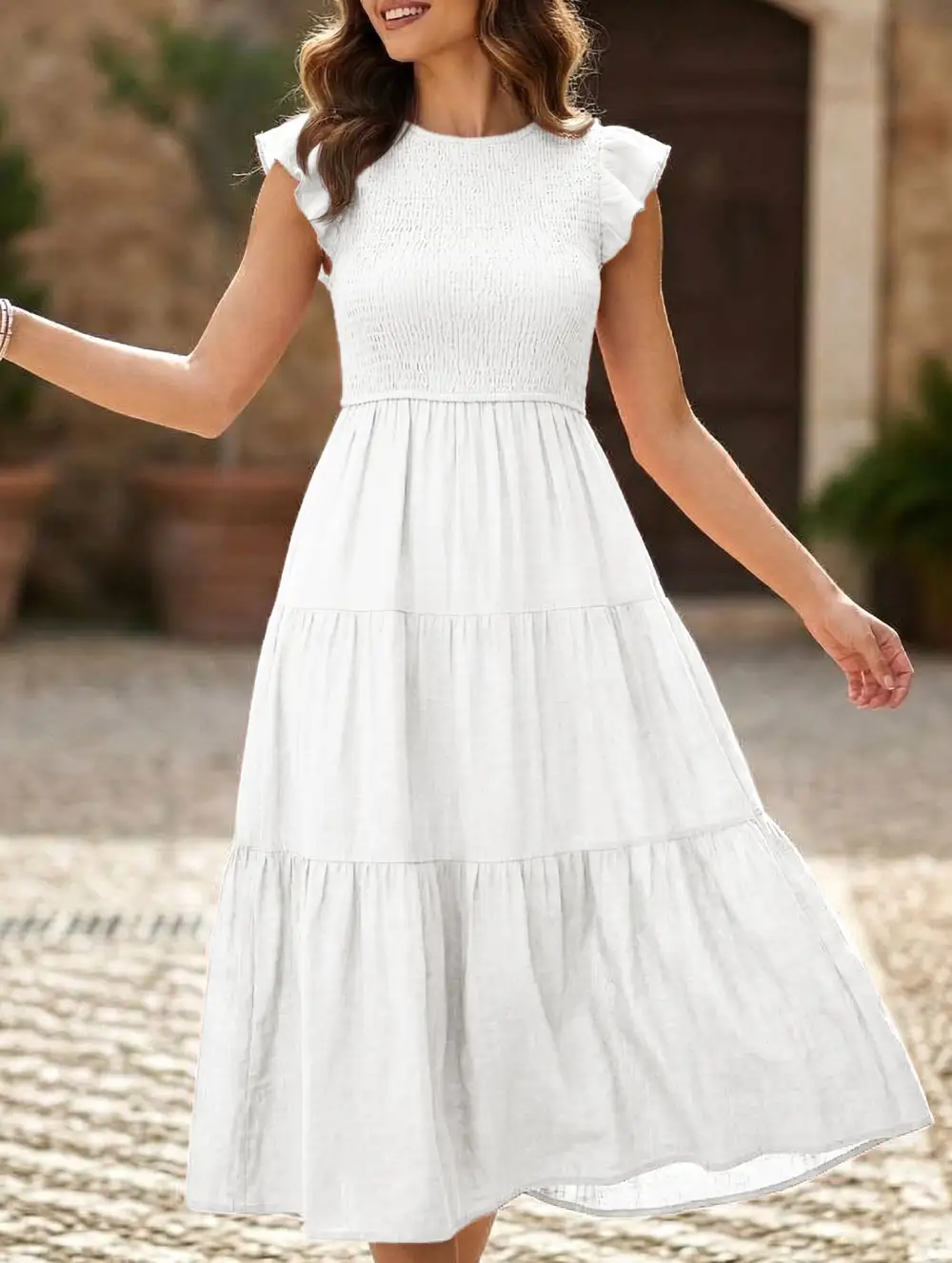 Flutter Sleeve Tiered Mini Dress
