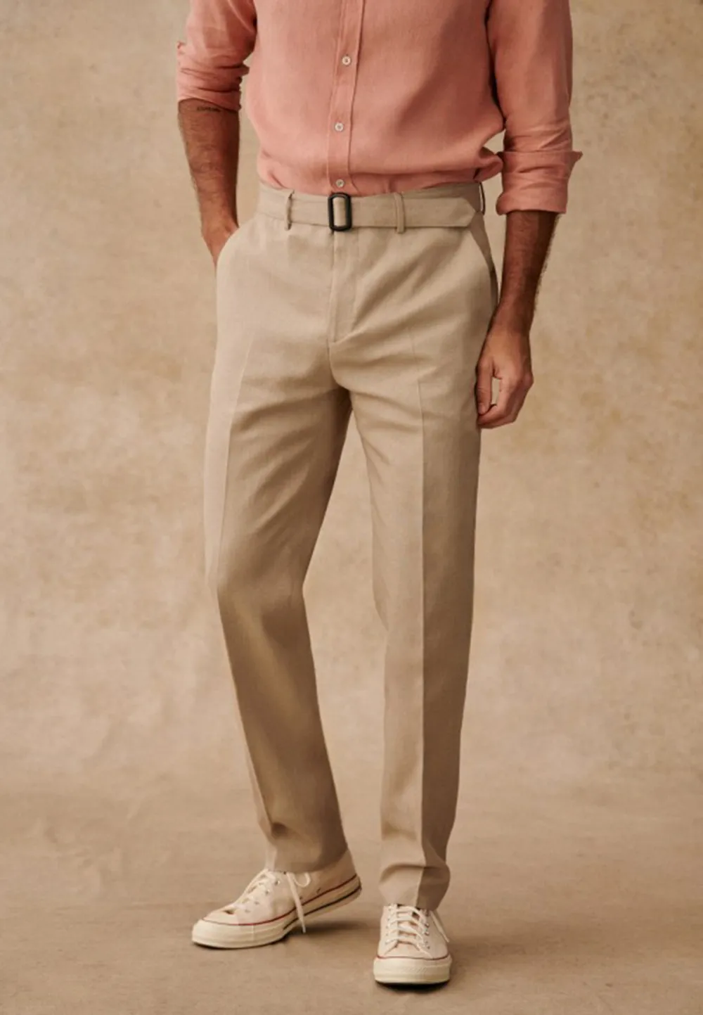 Black Classic Straight Leg Belted Trousers