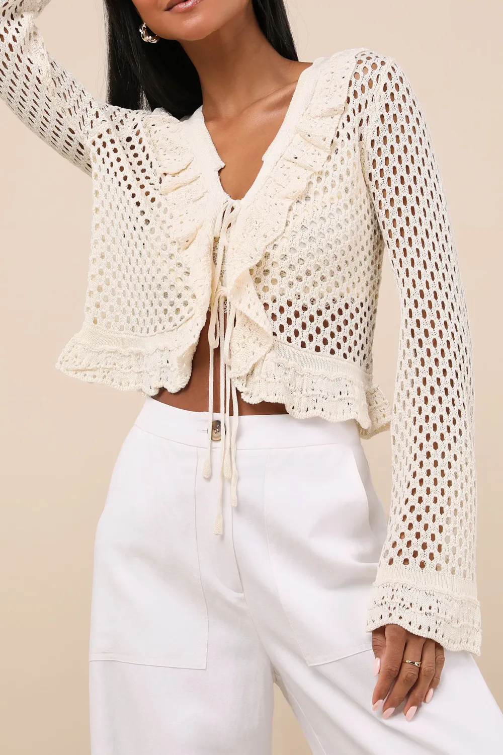 Daily Knit Tie-Front Long Sleeve Top