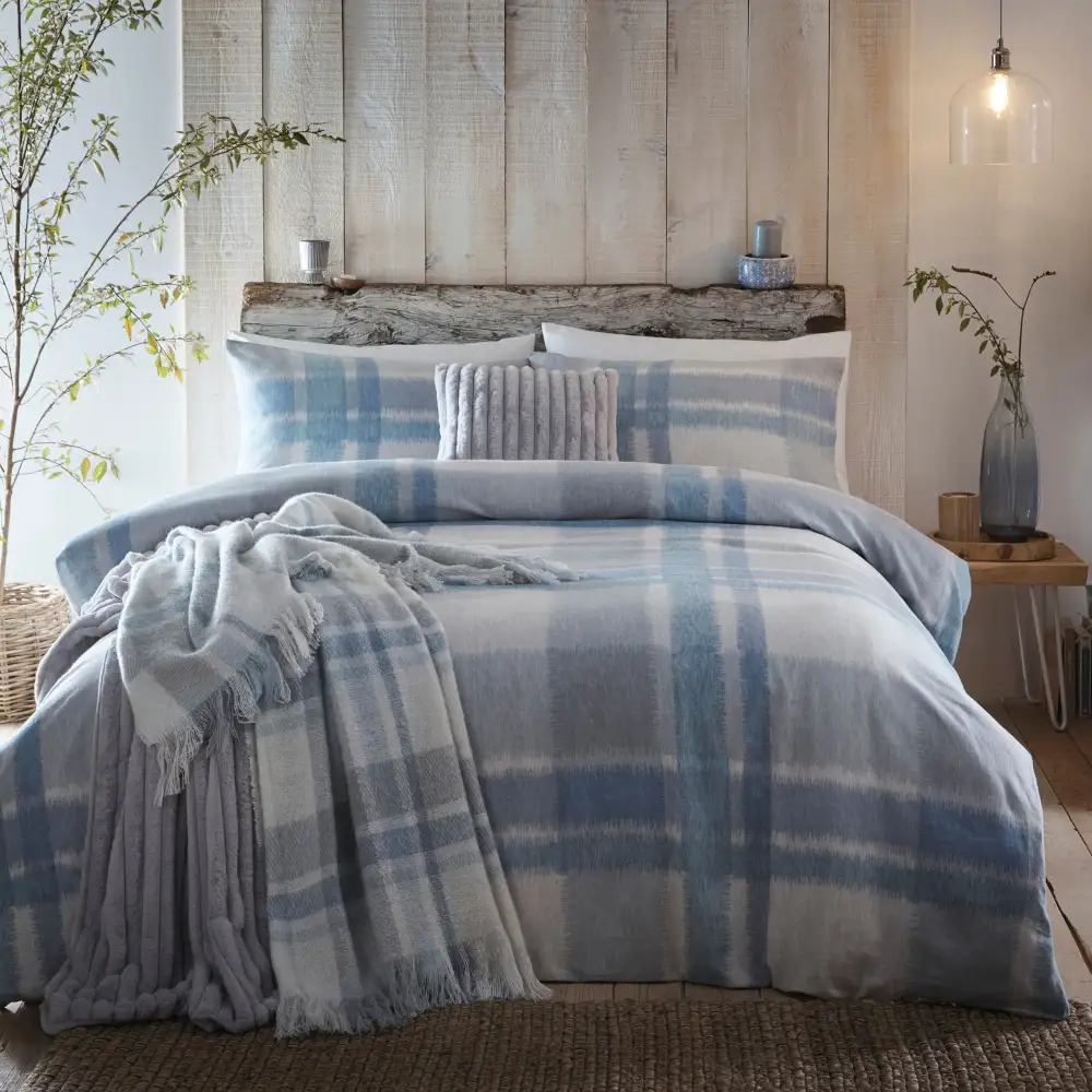 Balanced Bedroom Reversible Check Brushed Cotton Duvet Cover Set