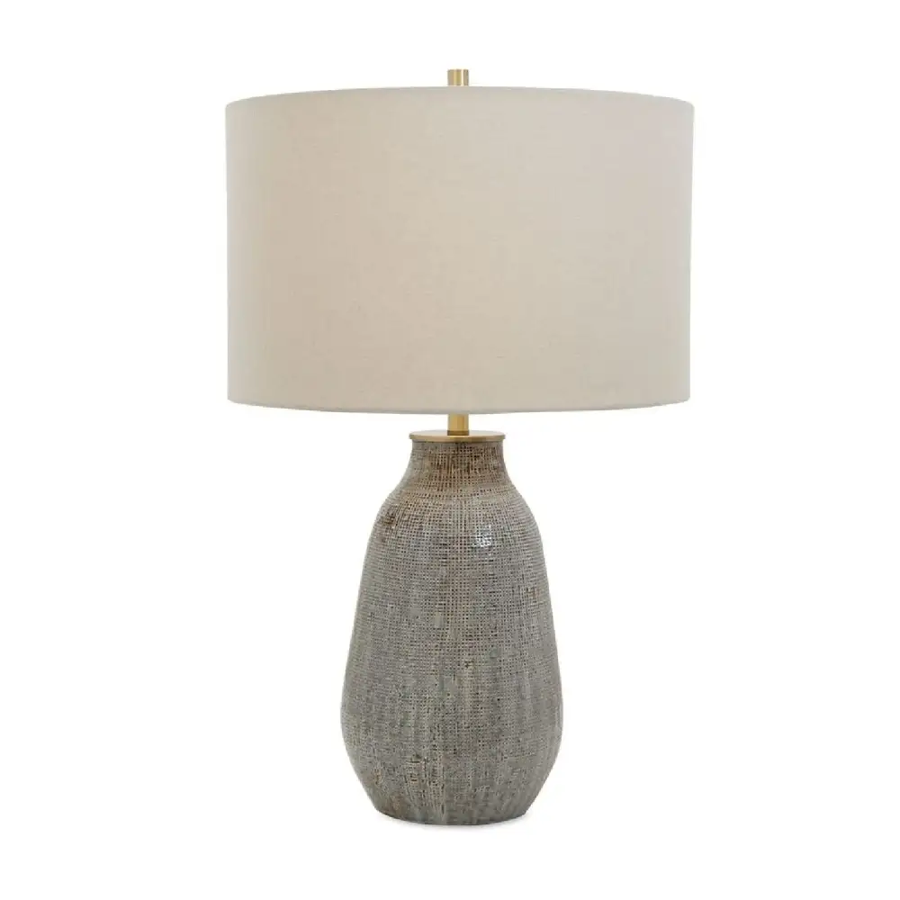 Textured Drum Shade Woven Ceramic Metal Table Lamp