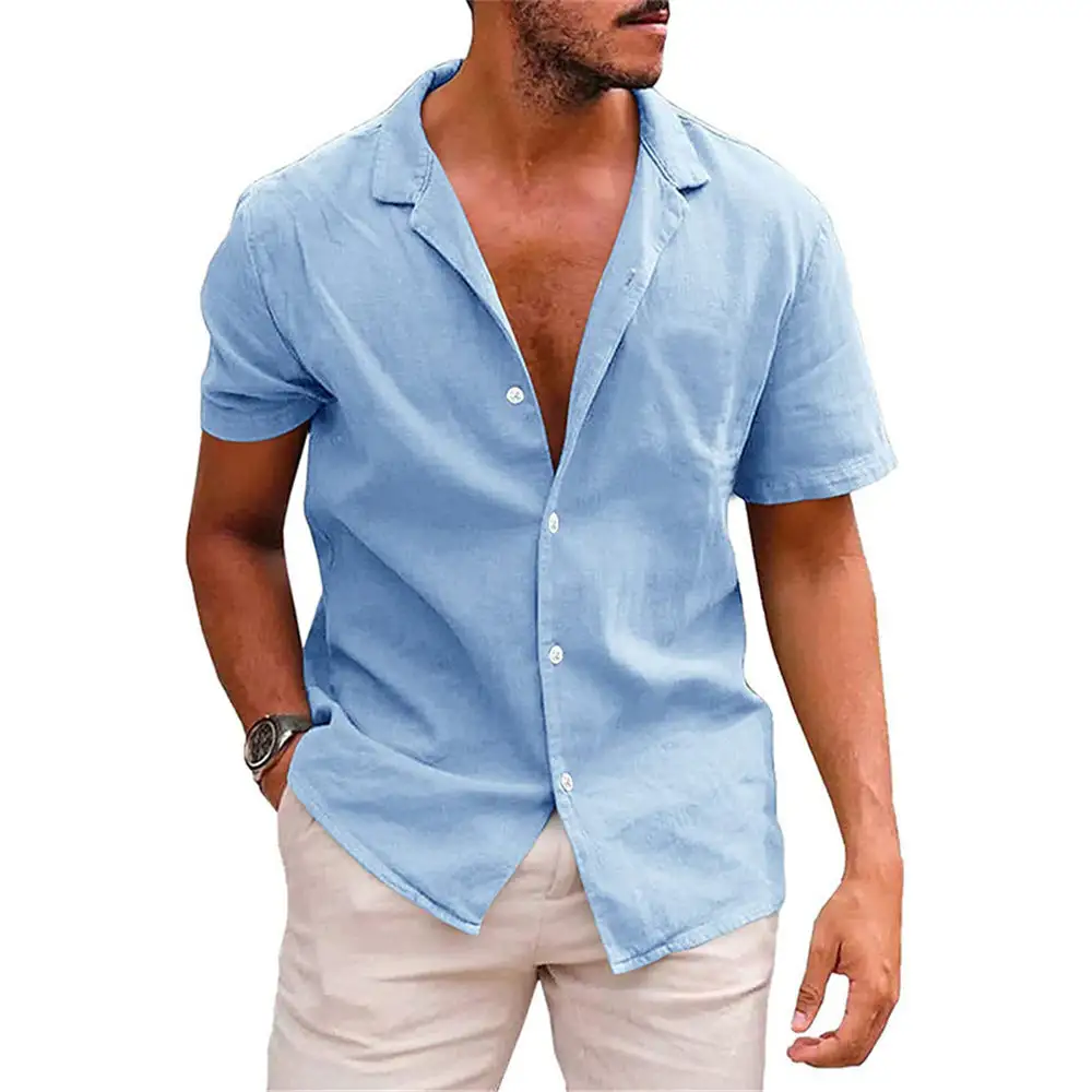 Men's Short-Sleeve Leisure Shirt Lightweight Linen