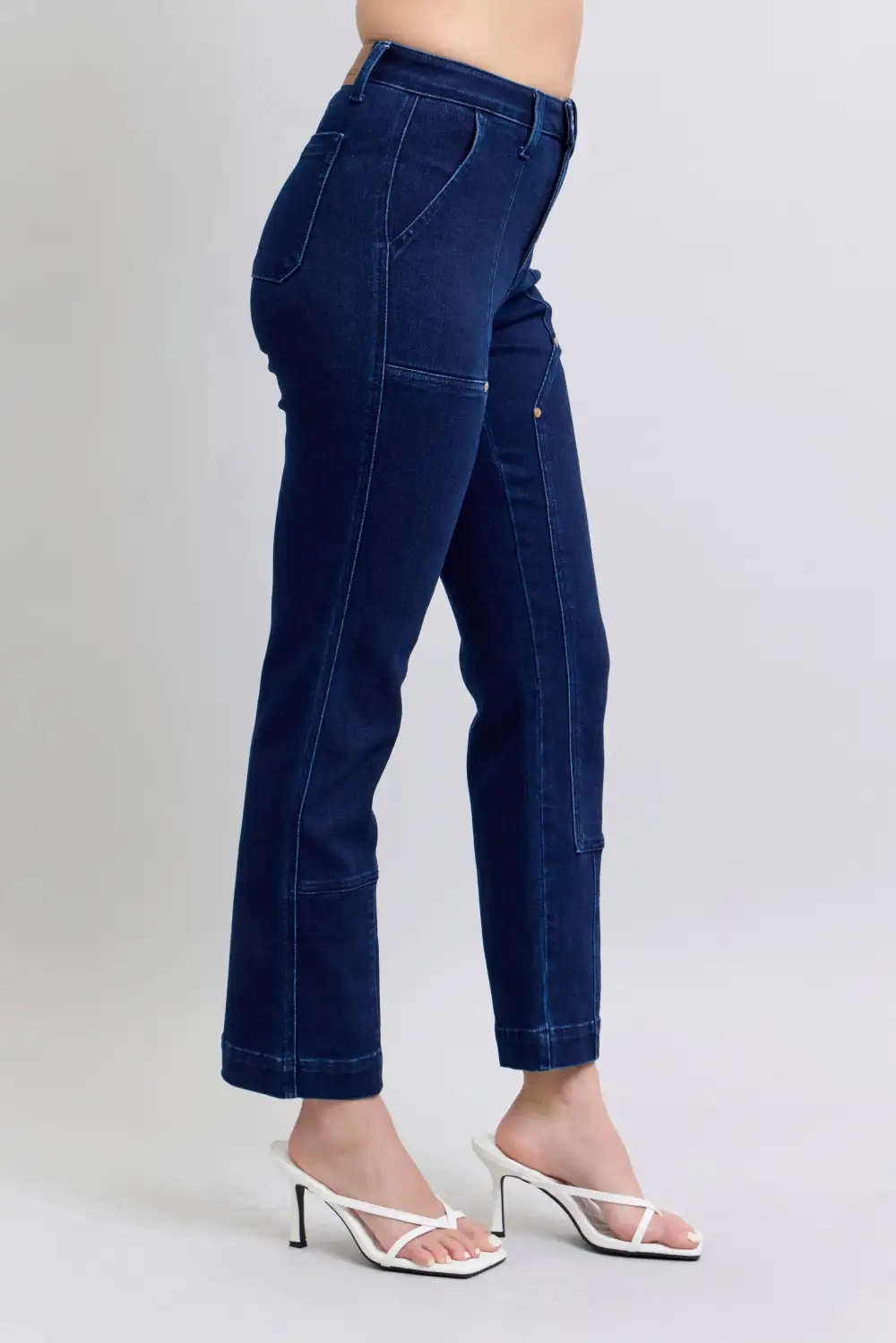 Full Size Hw Work Wear Knee Patch Straight Jeans Plus Size