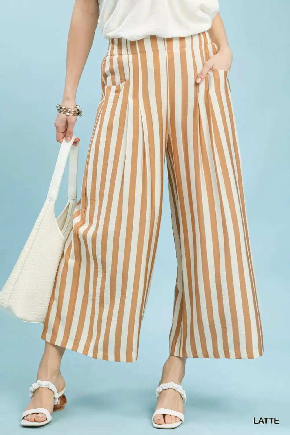 Wide Leg Striped Relaxed Fit Elastic Waist Pants