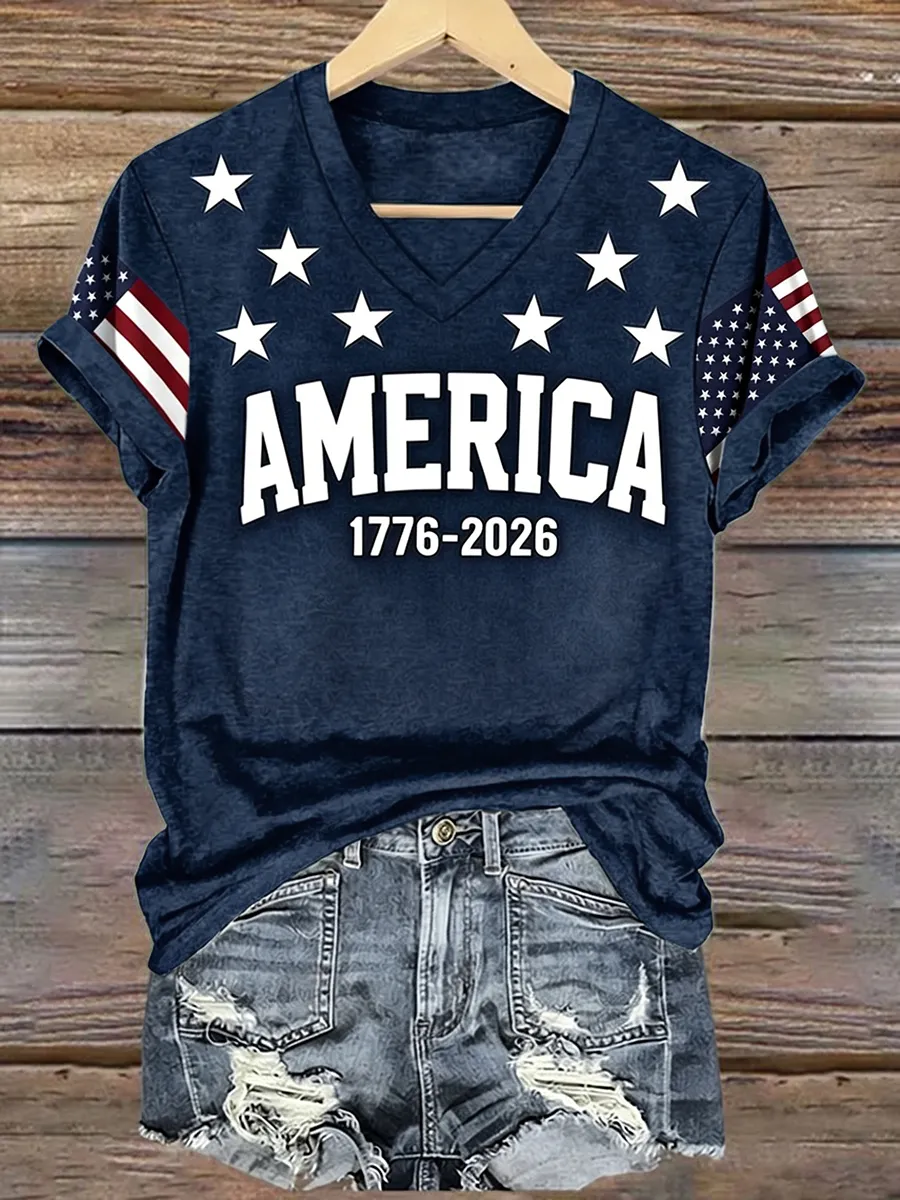 Women's 1776 Independence Day Flag Print Casual T-shirt