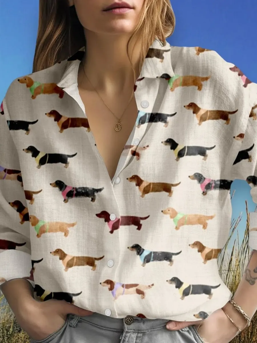 Dachshund Print Casual Shirt